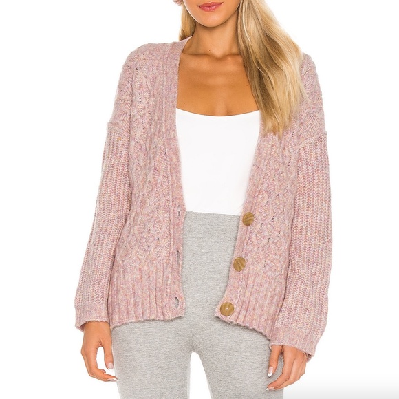 Free People Molly Cable Knit Cardigan Pink Angel Food Cake Women's Small - Picture 14 of 16